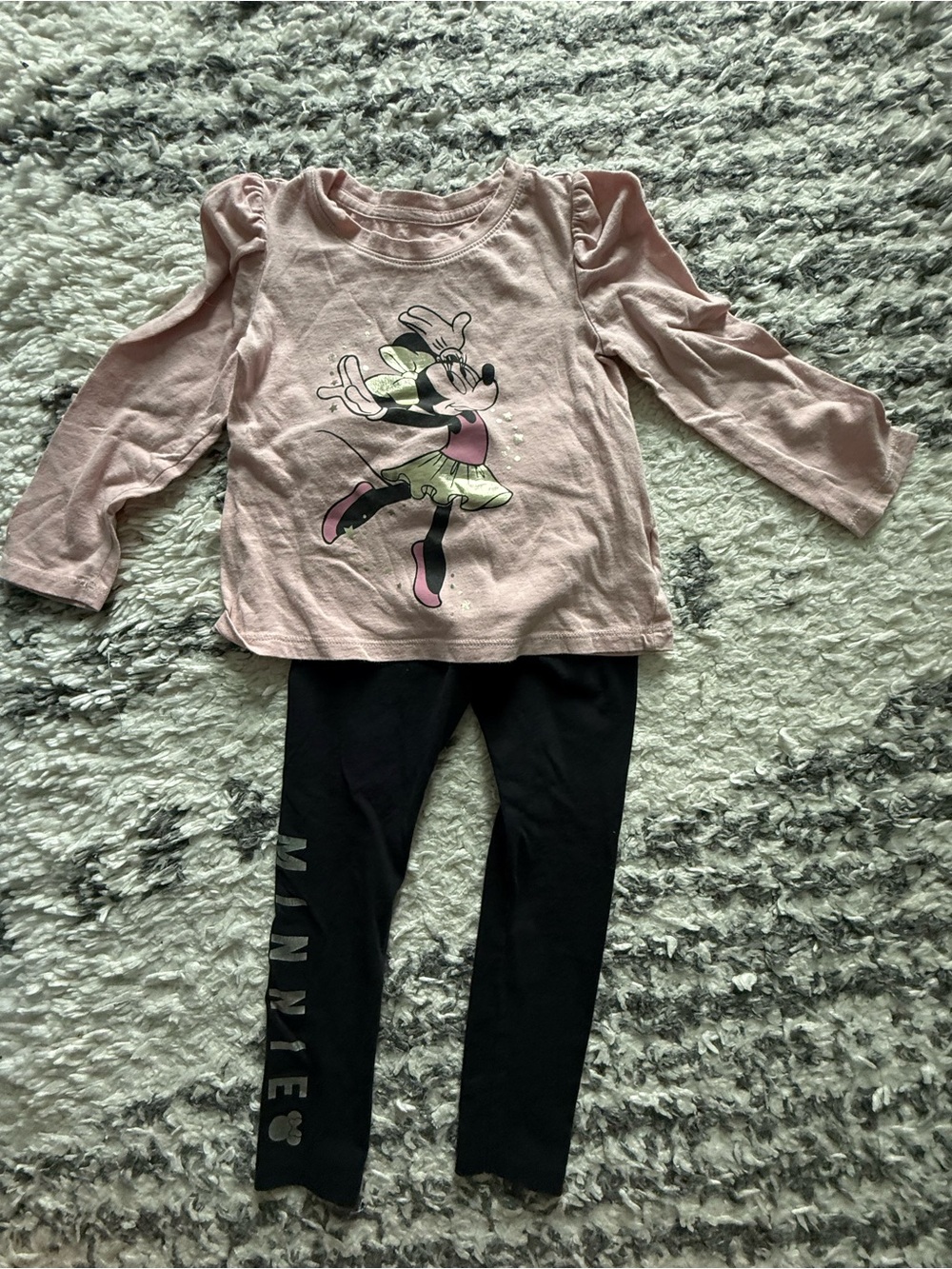 jumping beans Pink Minnie Mouse Top with Black Leggings Set